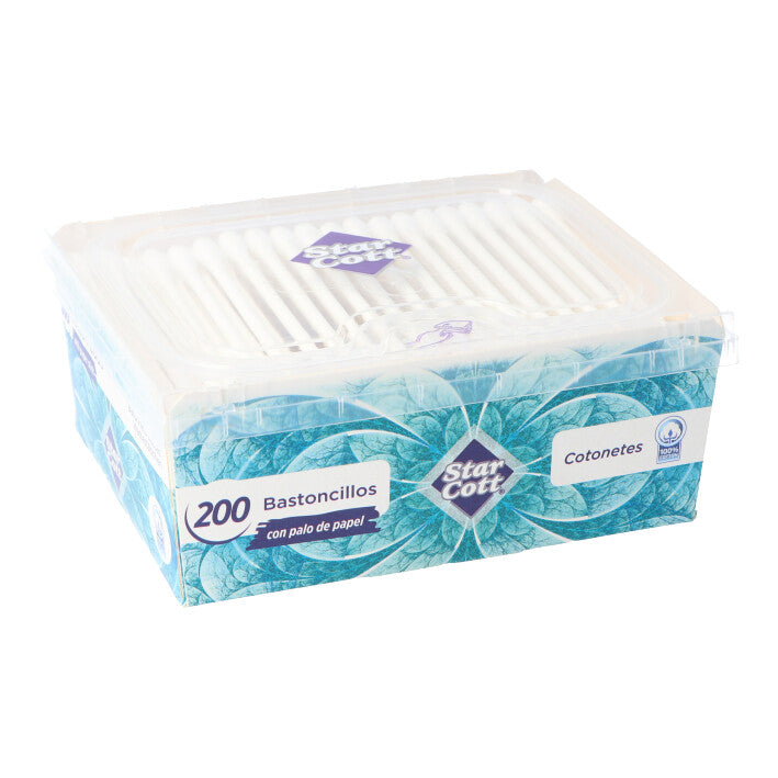 CAJA 200 BASTONCILLOS ALGODON CON PALO PAPEL