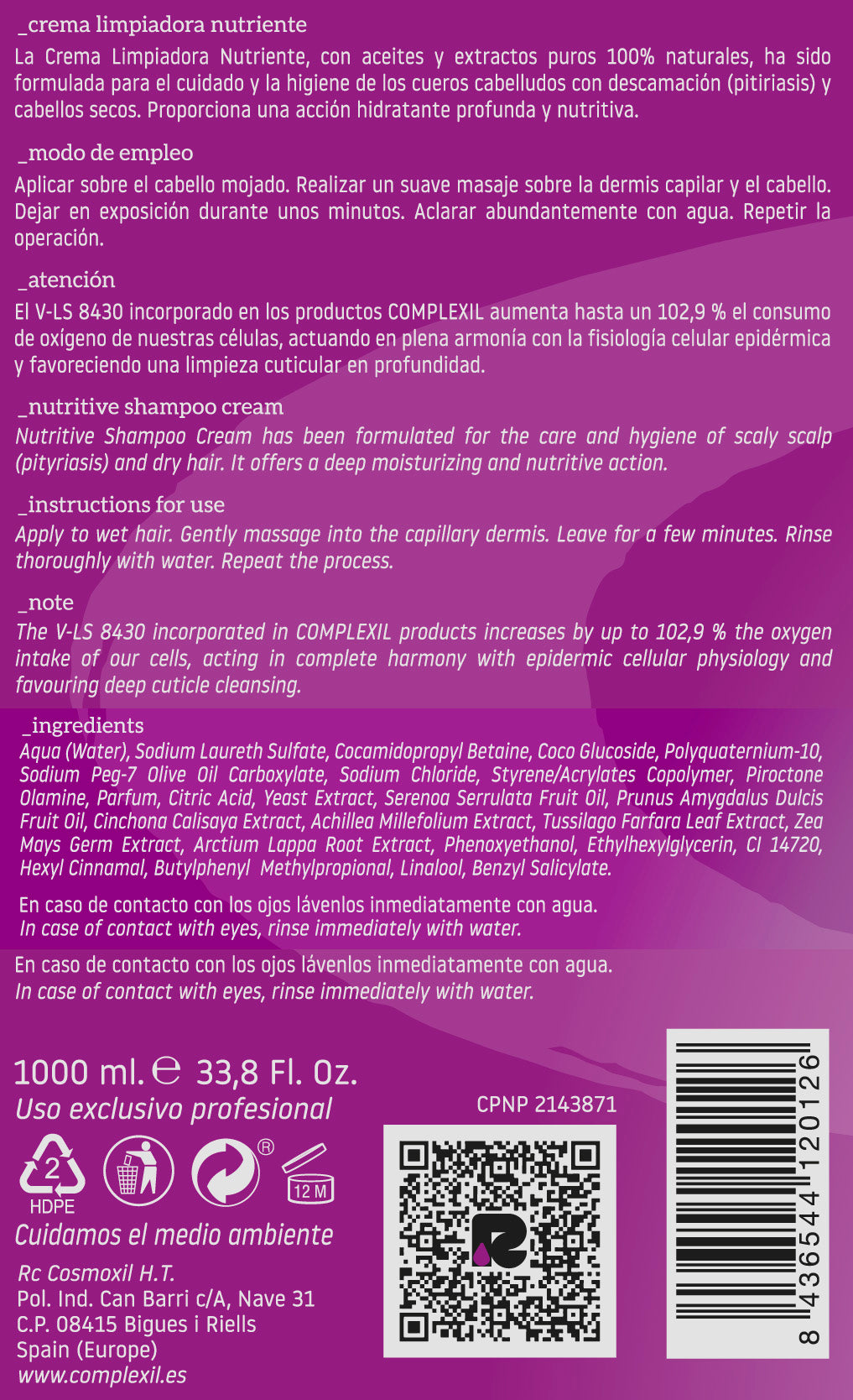 Complexil-Crema limpiadora nutriente (Champú cabello seco/caspa)