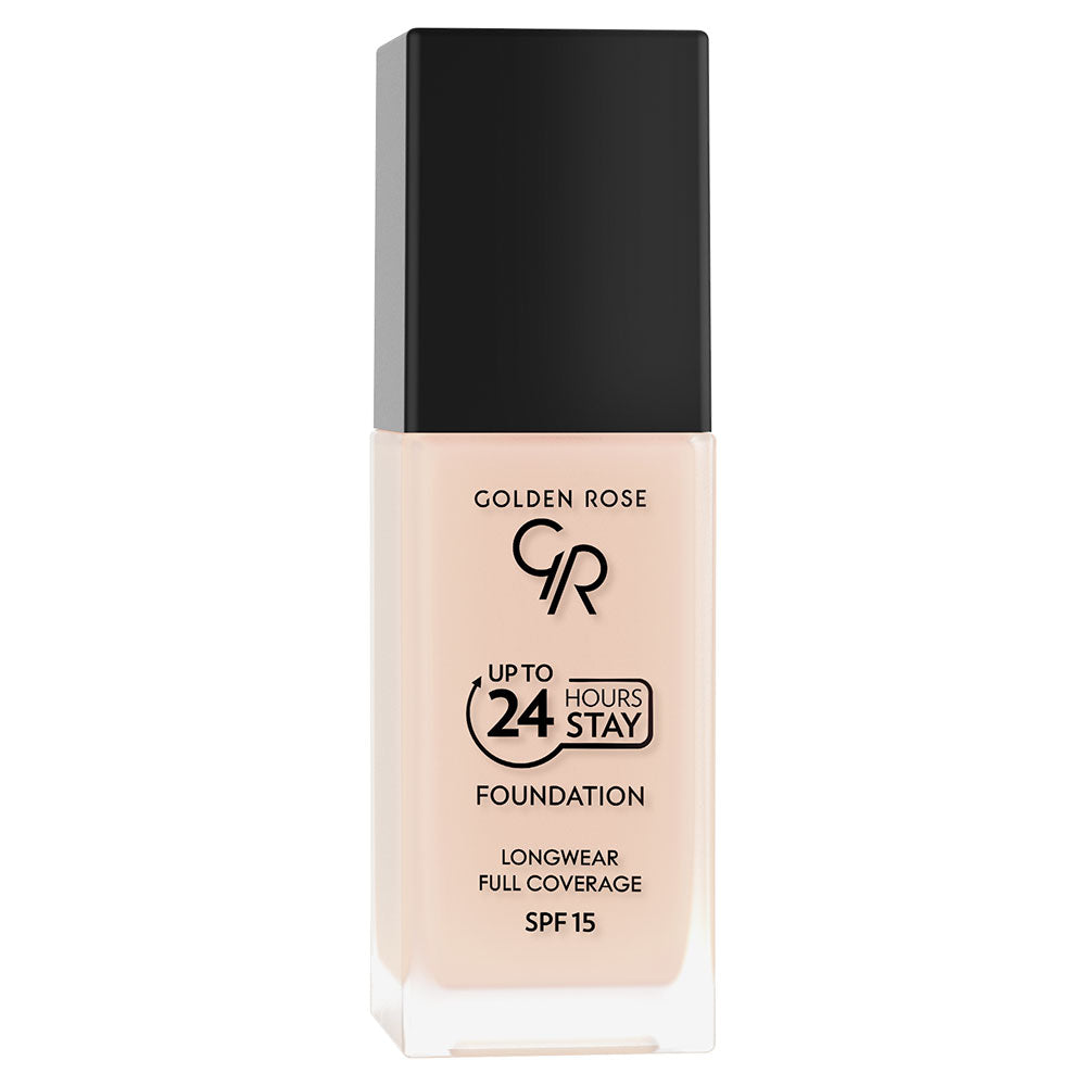 GR Up To 24 Hours Stay Foundation SPF 15 – Base de maquillaje de larga duración y alta cobertura