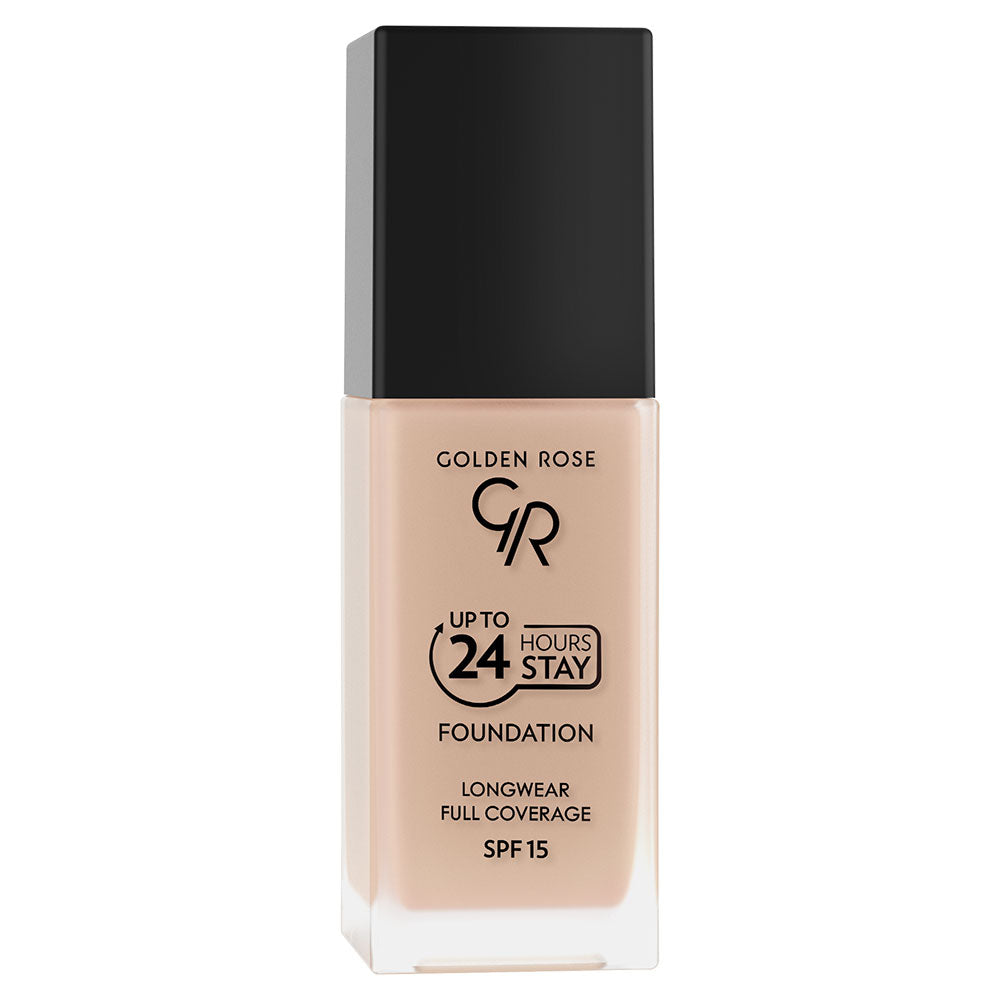 GR Up To 24 Hours Stay Foundation SPF 15 – Base de maquillaje de larga duración y alta cobertura
