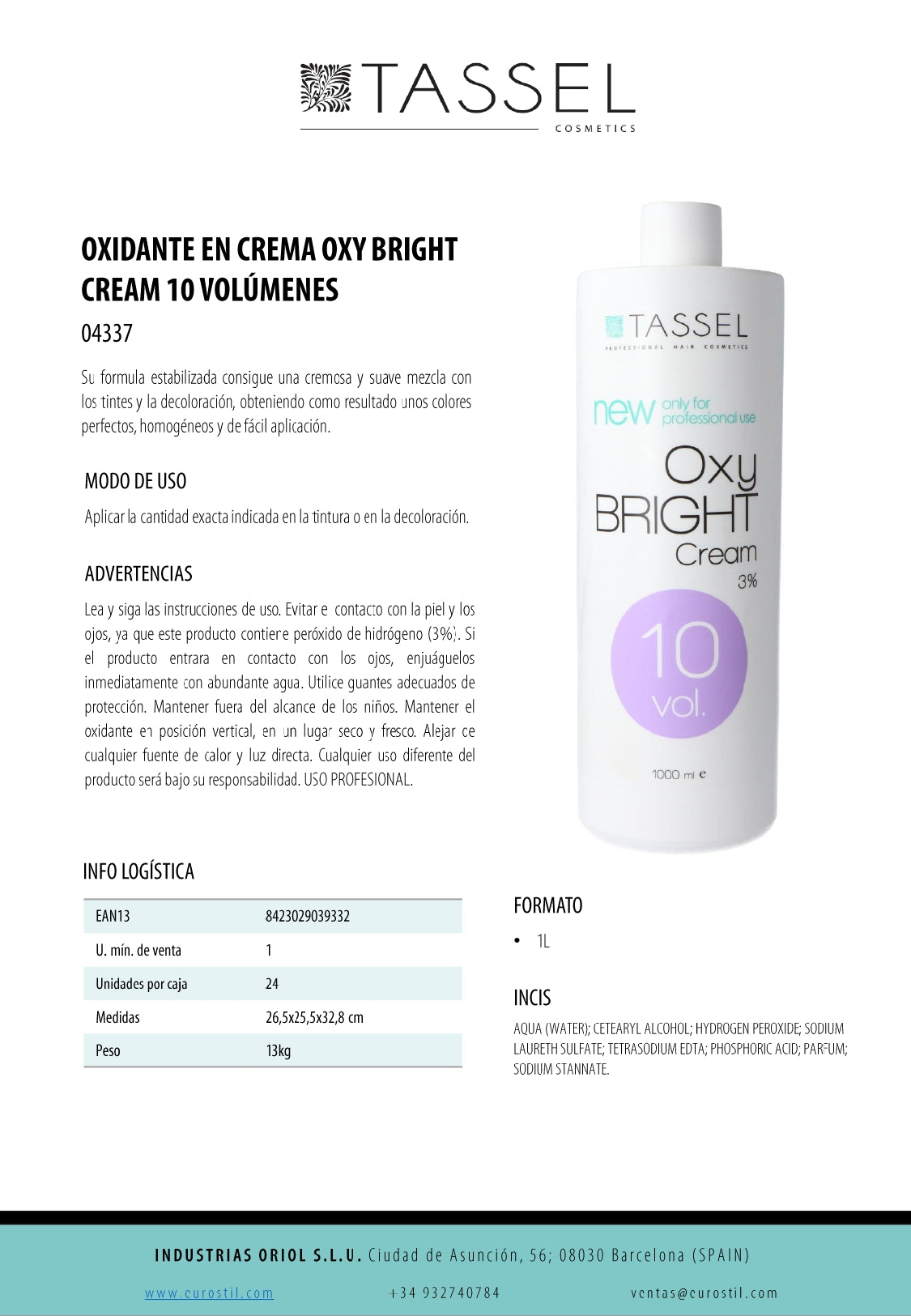 04337 OXY BRIGHT CREAM 10 VOLUMEN 1L