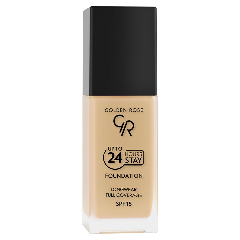GR Up To 24 Hours Stay Foundation SPF 15 – Base de maquillaje de larga duración y alta cobertura