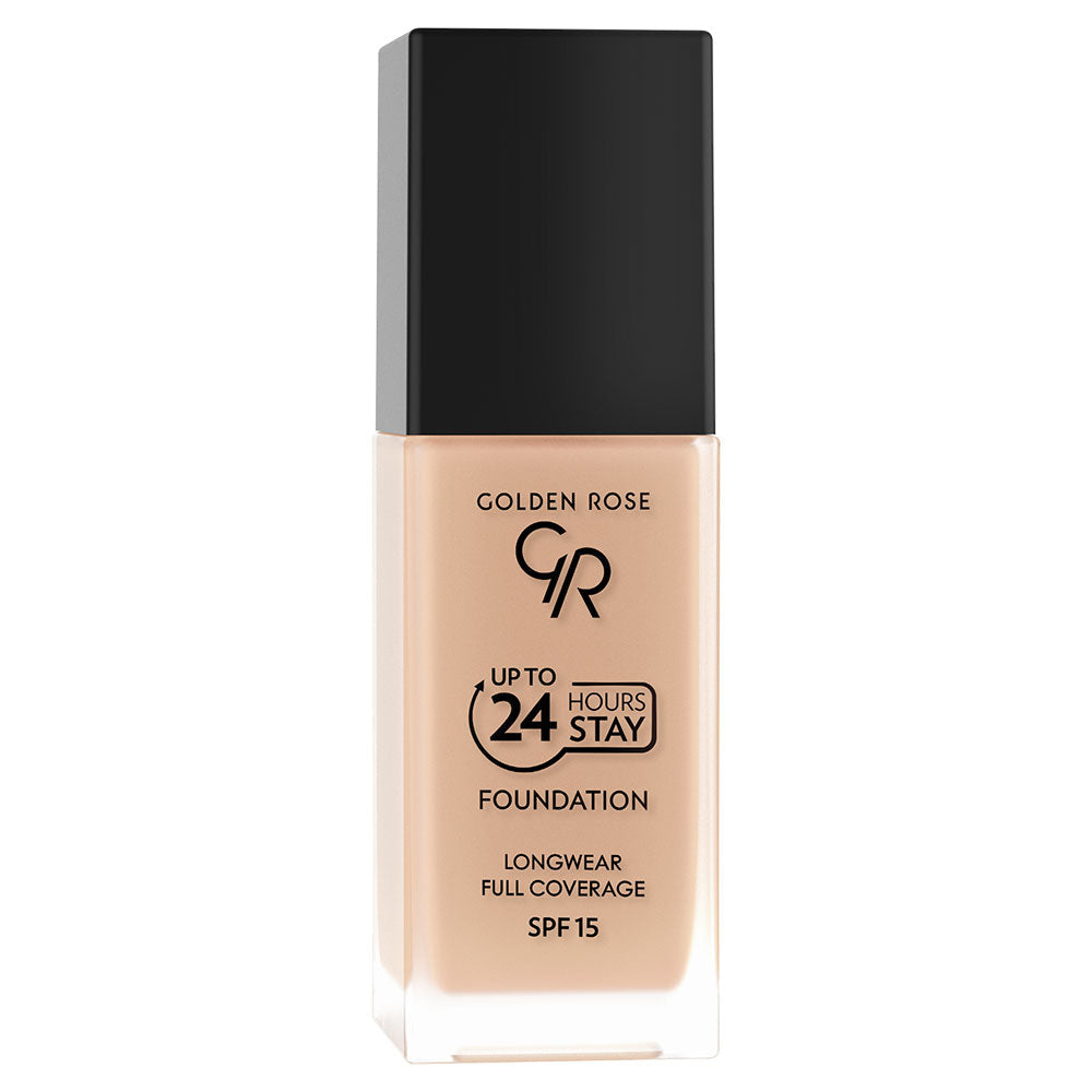 GR Up To 24 Hours Stay Foundation SPF 15 – Base de maquillaje de larga duración y alta cobertura