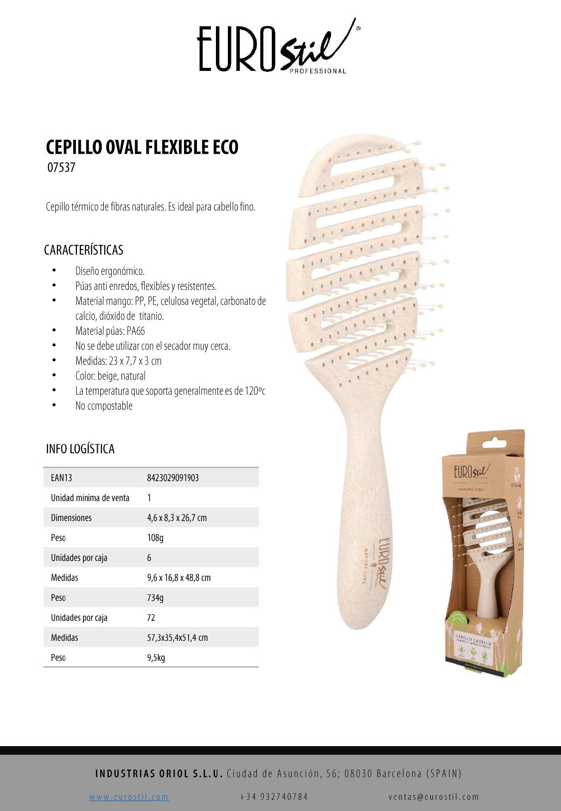 07537 CEPILLO OVAL FLEXIBLE ECO NATURAL