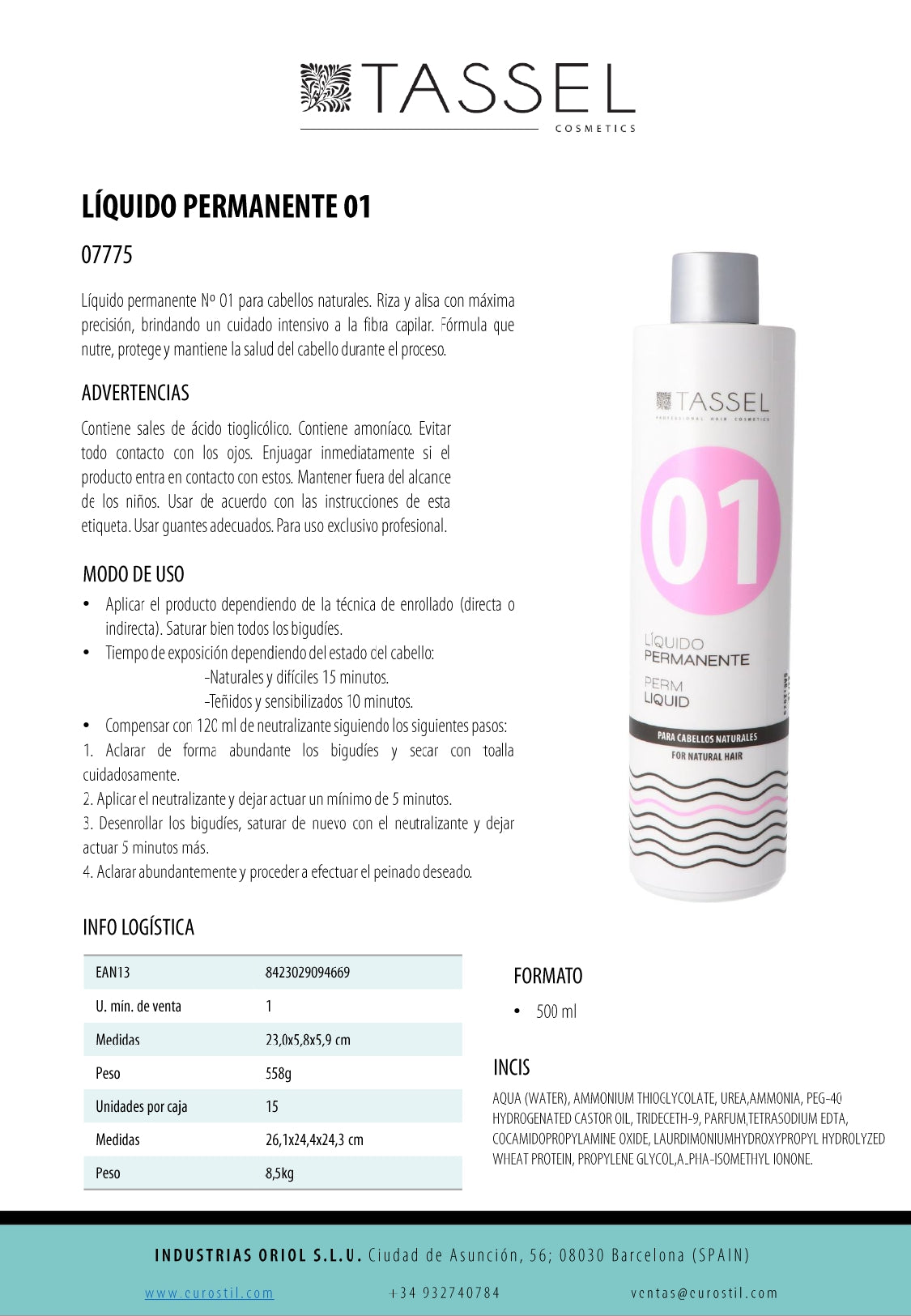 07775 PERMANENTE Nº01 PARA CABELLOS NATURALES 500ML