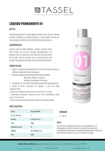 07775 PERMANENTE Nº01 PARA CABELLOS NATURALES 500ML
