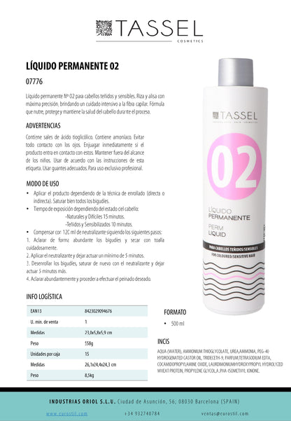 07776 PERMANENTE Nº02 PARA CABELLOS TEÑIDOS/SENSIBLES 500ML
