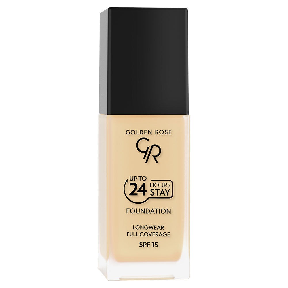 GR Up To 24 Hours Stay Foundation SPF 15 – Base de maquillaje de larga duración y alta cobertura
