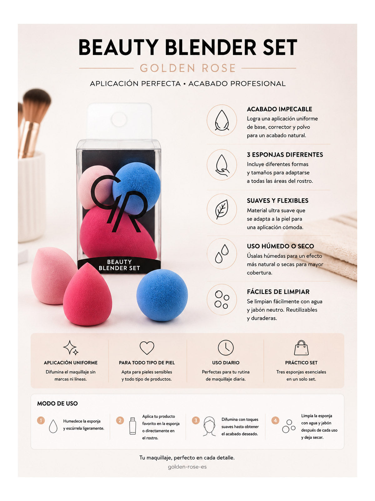 Beauty Blender Set Golden Rose – Set de Esponjas de Maquillaje