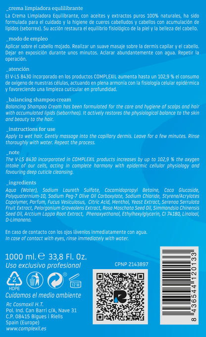 Complexil-Crema limpiadora equilibrante ( Champú para cabello graso/seborrea)