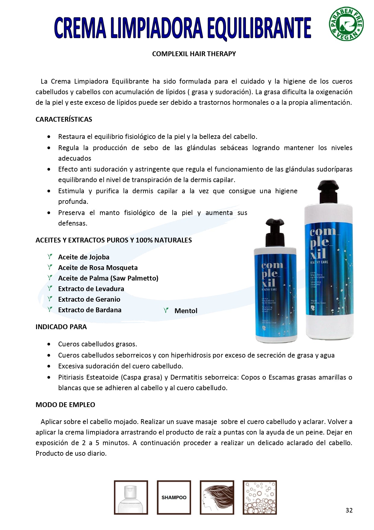 Complexil-Crema limpiadora equilibrante ( Champú para cabello graso/seborrea)