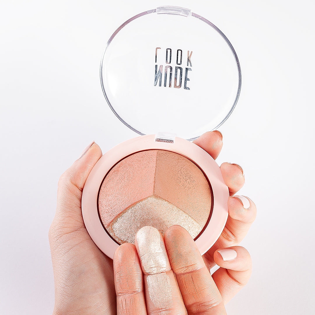 Nude Look Baked Trio Face Powder – Polvo Facial Iluminador y Bronceador