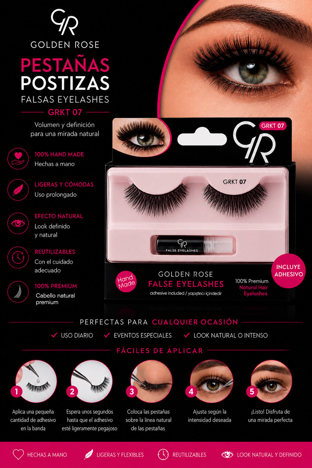 False Eyelashes GRTK 07 Golden Rose – Pestañas Postizas de Cabello Natural