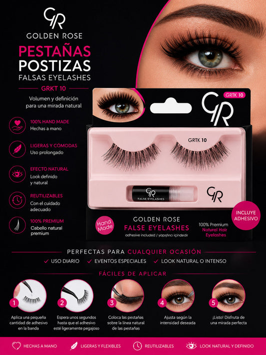 False Eyelashes GRTK 10 Golden Rose – Pestañas Postizas de Cabello Natural