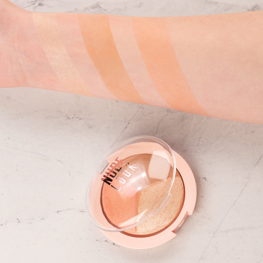 Nude Look Baked Trio Face Powder – Polvo Facial Iluminador y Bronceador