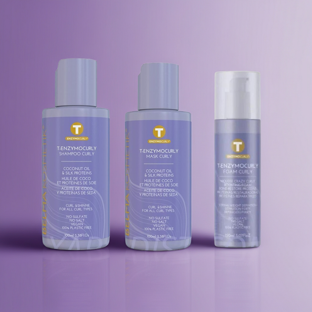 Belma kosmetik-Pack curly foam- Rizos definidos ,con volumen, suavidad y control del frizz sin rigidez ni residuos.