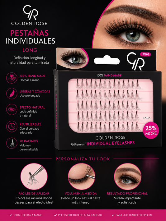 Individual Eyelashes Long Golden Rose – Pestañas Postizas Individuales Largas