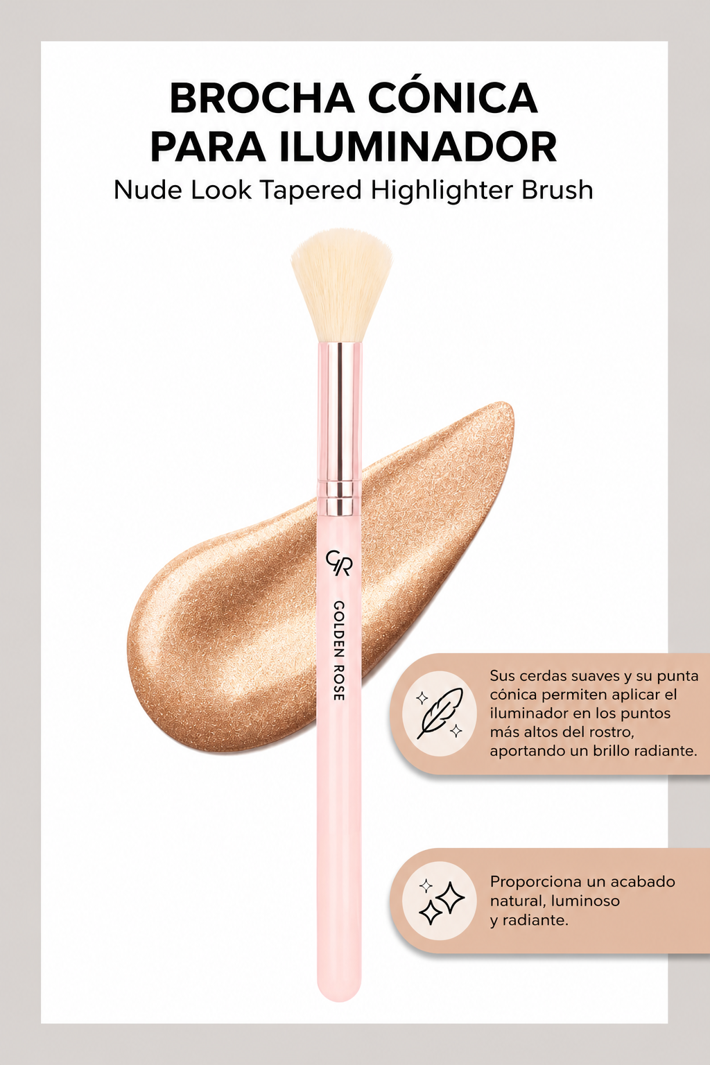 Brocha Cónica para Iluminador - Nude – Precisión Glow - Tapered Highlighter Brush