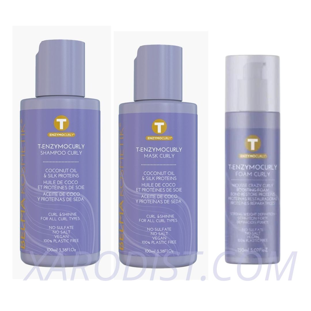 Belma kosmetik-Pack curly foam- Rizos definidos ,con volumen, suavidad y control del frizz sin rigidez ni residuos.