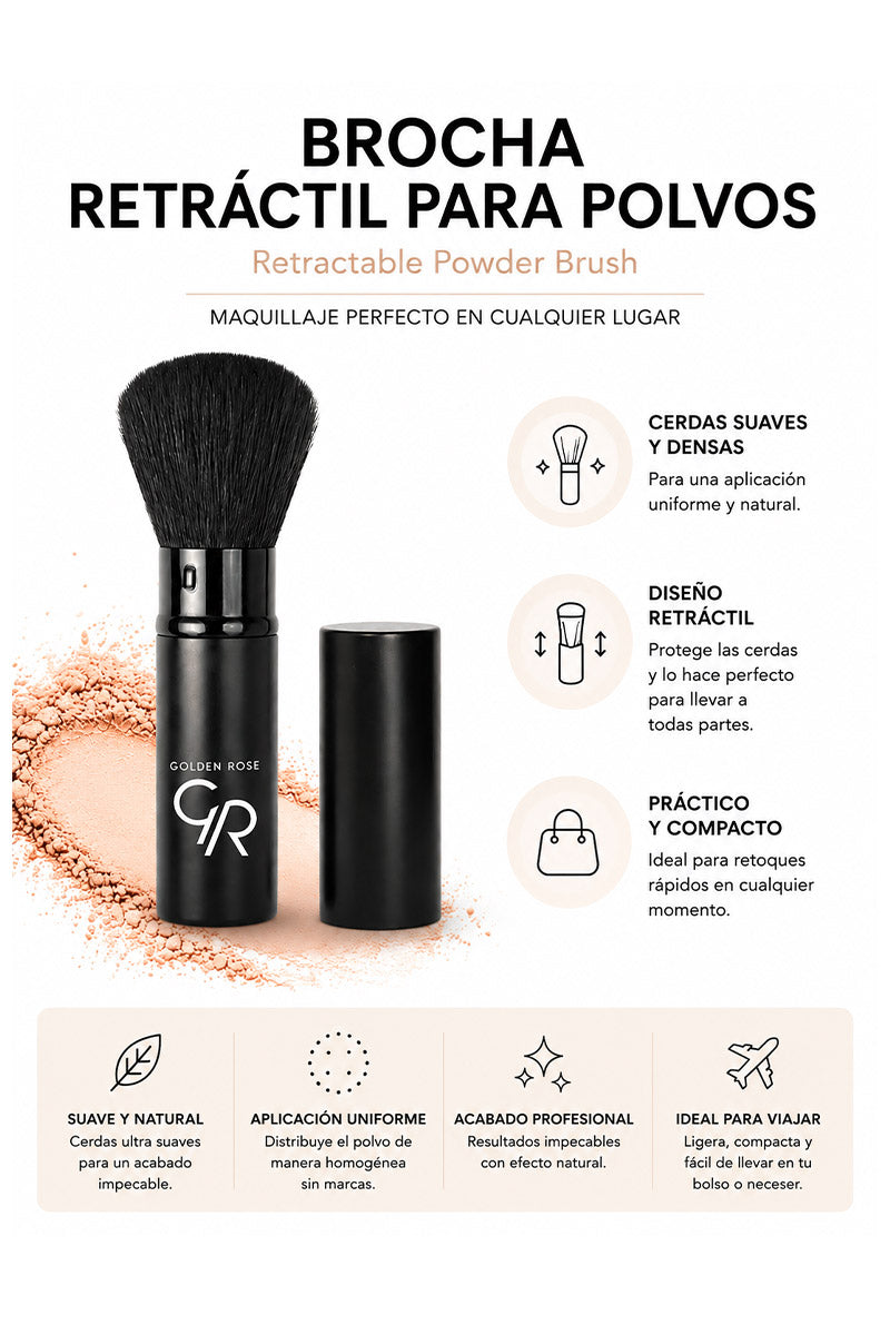 Brocha Retráctil para Polvos – Compacta y Profesional - Retractable Powder Brush