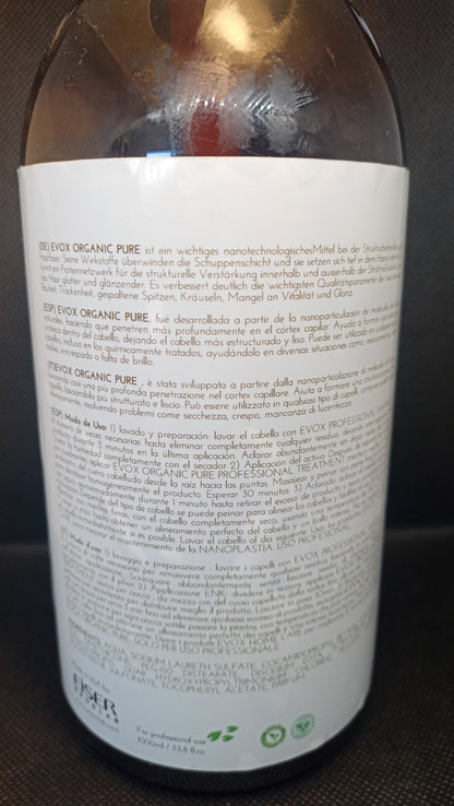 Eiser lab -Champú previo Evox orgánico pure botánico Paso 1-Alisado organico ,protector del color,liso máximo,tratamiento de cuticulas.