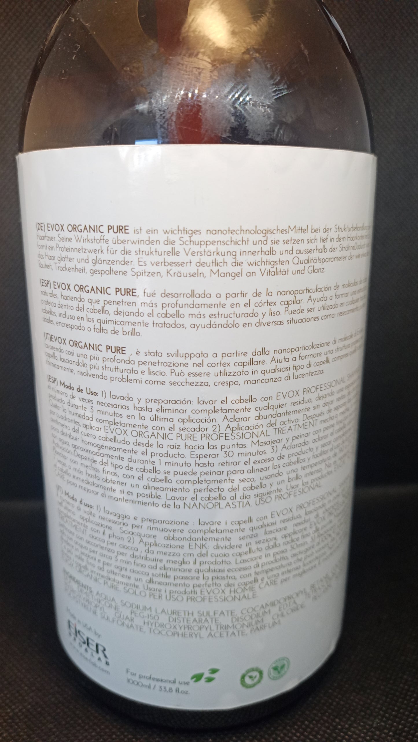 Eiser lab -Evox orgánico pure botánico- Alisador paso 2-Alisado orgánico ,protector del color,liso máximo,tratamiento de cuticulas.