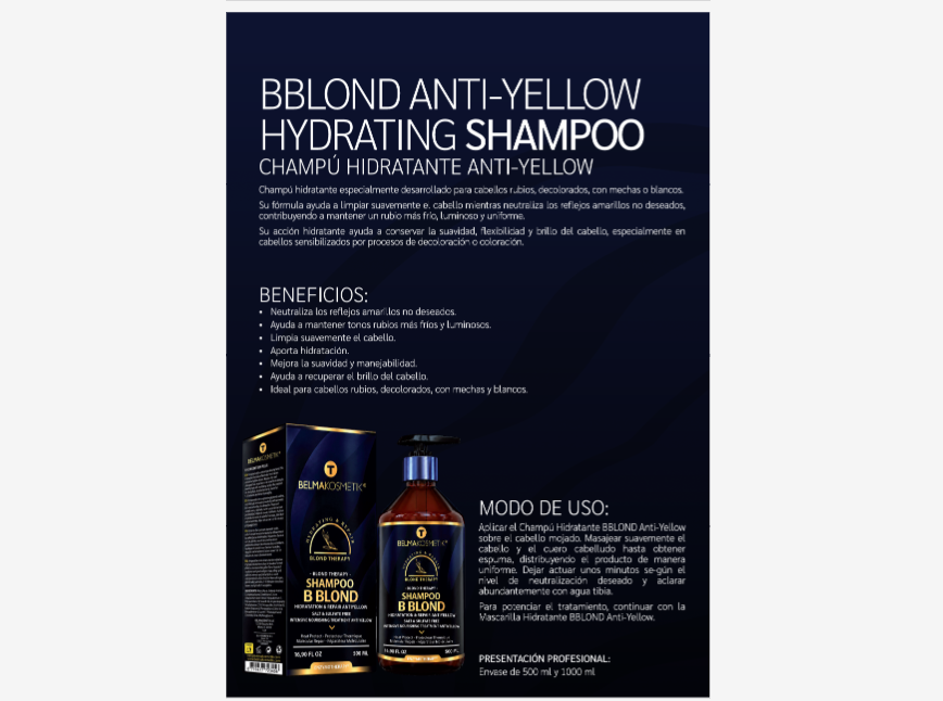 Ficha del catálogo del champú BBlond Anti-Yellow Hydrating Shampoo