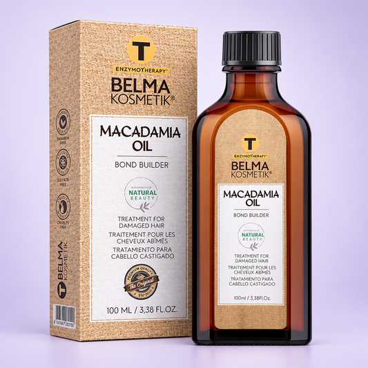 Macadamia Oil 100ml amb caixa i fons lila