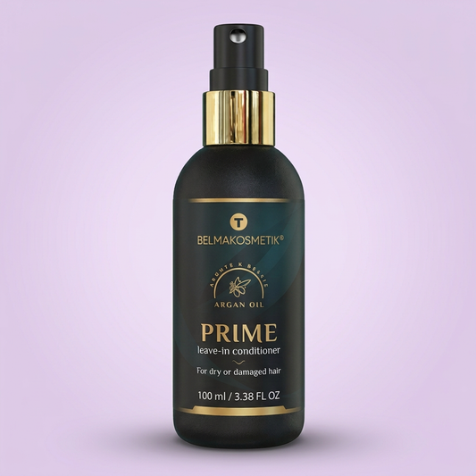 Belma Kosmetik Prime Argán 100 ml sobre fondo lila claro, formato cuadrado