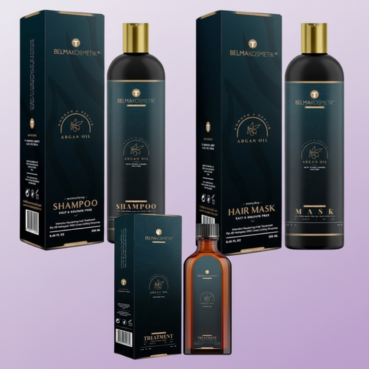 Belma kosmetik-Kit de mantenimiento de argán x 3-Todo tipo de cabellos.