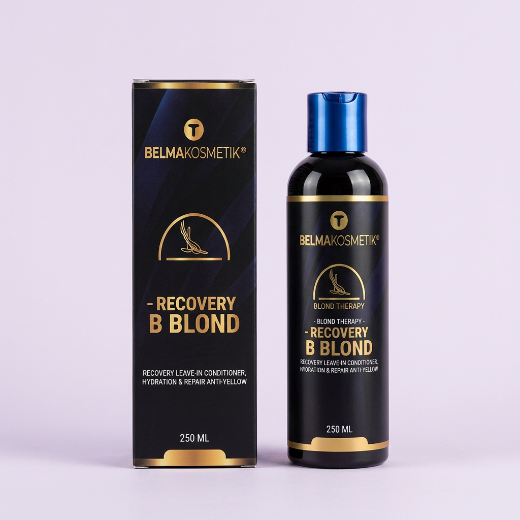 Recovery BBlond amb caixa sobre fons lila suau